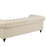 Canapé 3 Places en Tissu Beige Assise Rembourrée Large Dossier Points Chesterfield