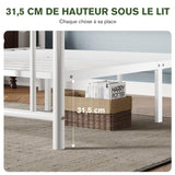 MUTICOR Lit métal 140x200 cm avec tête et Pied de lit, Rangement, Blanc