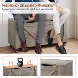 Garvee Banc Coffre de Rangement en Bois sur roulettes – 100 cm, capacité 160 kg, Angles arrondis, charnières de sécurité – Style Moderne Rustique pour entrée, Salon ou Chambre – Coupe en U – Gris