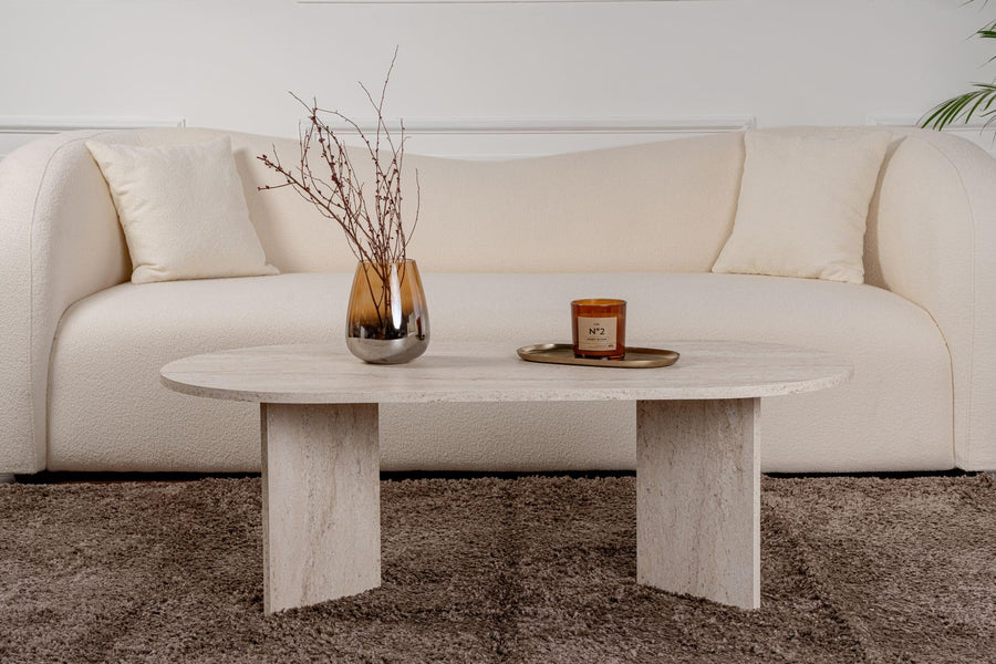 Hanah Home Élégante Table à café, Travertine, 119 x 39,8 x 60 cm, 100% mélamine, épaisseur 18 mm, Design élégant en marbre pour espaces de Vie Modernes