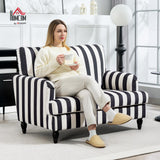 HOMCOM Fauteuil de salon avec assise large et accoudoirs longs, fauteuil en velours à rayures avec rembourrage épais et ressorts en S, 115 x 82 x 82 cm, noir et blanc