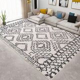 Leesentec Tapis Salon Abstrait Moderne à Motif Géométrique - Poil Court, Doux pour Chambre - Noir, Blanc, Beige, Ivoire (Ivoire/Noir, 200 * 250cm)