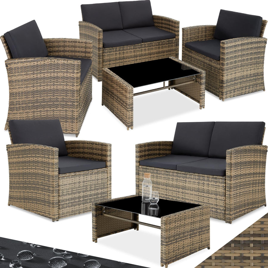 TecTake® Salon de Jardin Exterieur en Résine ressée 4 Places Table de Jardin, 1 Canapé de Jardin, 2 Fauteuil Jardin, Coussins Inclus, Mobilier de Jardin - Marron Naturel/Gris foncé TecTake® Salon de Jardin Exterieur en Résine ressée 4 Places Table de Jardin, 1 Canapé de Jardin, 2 Fauteuil Jardin, Coussins Inclus, Mobilier de Jardin - Marron Naturel/Gris foncé