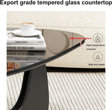 QWPDWA Table Basse Moderne Triangulaire en Verre, Base en Bois Massif et Plateau en Verre Transparent, pour Salon, Patio, Étude
