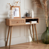 Alice's Home - Console en cannage 100x29x81cm - Bohème - Naturel. 1 tiroir.1 Espace de Rangement. Pieds scandinaves décor Bois. 1 poignée