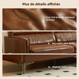 OLEYLUCKIDEA Canapé 3 Places Vintage en Cuir Marron Huilé – Canapé en Simili Cuir Style Rétro pour Salon, 220 cm, Canapé Droit Design Industriel, Confortable & Élégant