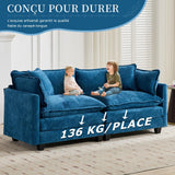 SoarFlash Canapé modulaire 2 Places 198 cm en Chenille Bleue avec Coussins