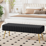 Ckaff Banc Bout de Lit Banquette, Banc d' Entrée Capitonnée Assise Rembourré en Velours 113.5x36.5x43cm avec Pieds en Métal pour Entrée Salon Chambre à Coucher, Noir