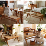 EYUIOPLM Banc d'entrée Rustique en chêne, Long Banc en Bois for Salon, Salle à Manger, Bout de lit,à Chaussures d'entrée d'intérieur de Style Ferme(Cherry Wood Finish,86cm)