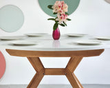 RAGABA Biju Table à manger ronde extensible 120 cm pour 6 personnes, en frêne massif et panneau MDF, peu encombrante, extensible, bleu pigeon
