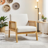 Yaheetech Fauteuil de Salon en Bois Design Rotin Massif et en Tissu Fauteuil Relax avec Coussins Rembourrés Fauteuil d'appoint pour Salon Chambre Terrasse Véranda Jardin Beige/1