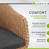 Juskys Ensemble de 2 fauteuils en Osier Cody avec Coussins - chaises en rotin d'intérieur et d'extérieur - Chaise pouvant Supporter jusqu'à 100 kg - chaises en rotin Modernes - chaises Naturelles