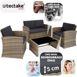 TecTake® Salon de Jardin Exterieur en Résine ressée 4 Places Table de Jardin, 1 Canapé de Jardin, 2 Fauteuil Jardin, Coussins Inclus, Mobilier de Jardin - Marron Naturel/Gris foncé