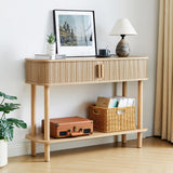 RARZOE Table console cannelée, entièrement assemblée, avec porte coulissante et étagère de rangement, 2 niveaux derrière le canapé, table d'appoint pour salon, entrée, foyer, naturel