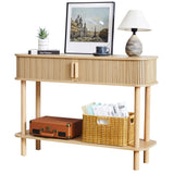 RARZOE Table console cannelée, entièrement assemblée, avec porte coulissante et étagère de rangement, 2 niveaux derrière le canapé, table d'appoint pour salon, entrée, foyer, naturel
