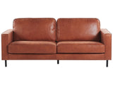 Canapé Fixe 3 Places en Cuir PU Marron Effet Naturel Confort Optimal pour Salon au Design Moderne Beliani