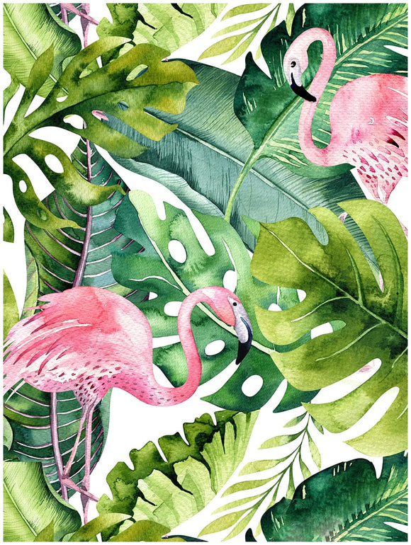 Floralplus Papier peint autocollant flamant rose - Papier peint amovible pour décoration d'intérieur - Papier peint floral vert pour meubles de salle de bain rénové - 45 x 300 cm