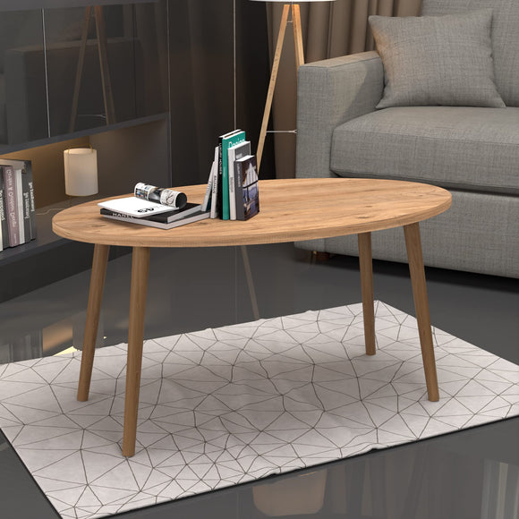 [en.casa] Table Basse Ovale Table de Nuit de Chevet Stylée Panneau de Particules Bois 41 x 90 x 50 cm Naturel