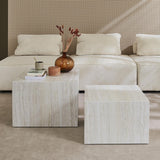 Alice's Garden sweeek - Lot de 2 Tables Basses Effet marbre Blanc cassé Paros. L 58 x l 58 x H 40cm / L 50 x l 50 x H 33cm