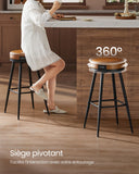 VASAGLE EKHO Collection - Tabouret de Bar Pivotant à 360°, Lot de 2, Hauteur de Bar, PU avec Coutures, Style Moderne Mi-siècle, Hauteur 76 cm, pour Cuisine, Bar, Montage Facile, Marron Caramel