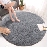 Tapis Chambre Rond Moderne Design Tapis Salon Shaggy Poils Longs Ronde Interieur Anti Slip Décor Moderne Ultra Doux De Peluche De Pièce De Maison De Pépinière De Carpettes(Gris, Diamètre 140cm)