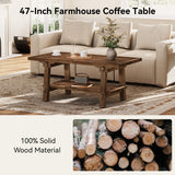 TRIBEWOOD Table Basse 120 cm pour Salon, Table Cocktail Centrale de Style Ferme avec Pieds en Bois Solides, Montage Facile
