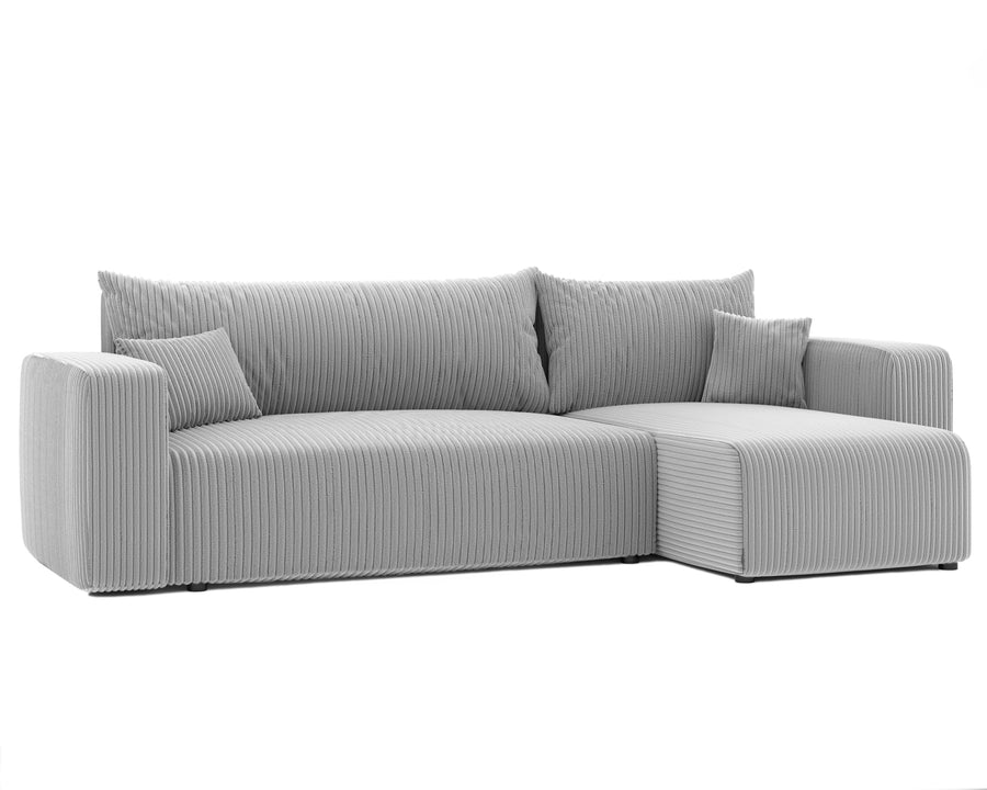 GREKPOL Canapé d'angle Convertible 145x248 à Gauche ou à Droite - Canapé 3 Places Convertible - Canapé avec Espace de Rangement - Canapé Lit - Canapé Convertible - Sofa Clair Gris