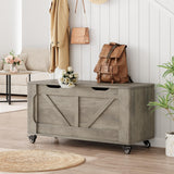 Garvee Banc Coffre de Rangement en Bois sur roulettes – 100 cm, capacité 160 kg, Angles arrondis, charnières de sécurité – Style Moderne Rustique pour entrée, Salon ou Chambre – Coupe en U – Gris