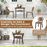 COSTWAY Ensemble de Meubles 3 Pcs de Patio en Rotin Charge 180KG, Salon de Jardin 2 Chaises Empilables de Différentes Tailles et Table à Manger avec Etagère, pour Jardin Balcon, Naturel