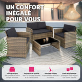 TecTake® Salon de Jardin Exterieur en Résine ressée 4 Places Table de Jardin, 1 Canapé de Jardin, 2 Fauteuil Jardin, Coussins Inclus, Mobilier de Jardin - Marron Naturel/Gris foncé