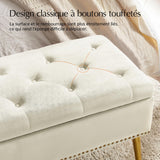 HULALA HOME Banc de Rangement Moderne en Velours avec Base dorée et Garniture cloutée, Banc de Chambre rembourré pour Bout de lit, Repose-Pieds capitonné pour entrée, Salon, Salle à Manger,Blanc