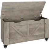 Garvee Banc Coffre de Rangement en Bois sur roulettes – 100 cm, capacité 160 kg, Angles arrondis, charnières de sécurité – Style Moderne Rustique pour entrée, Salon ou Chambre – Coupe en U – Gris