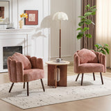 Ckaff Fauteuil de Salon avec Coussin, Fauteuil Coiffeuse avec Dossier Pétale, Chaise Coquillage avec Pied Bois Chaise Coiffeuse Coussin Confortable pour Salon Bureau Chambre (Rose, Lot de 1)