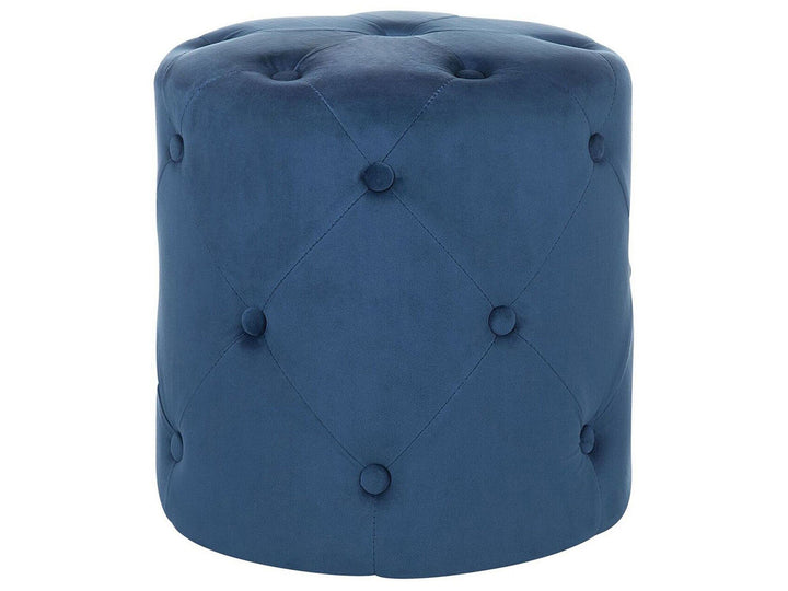 Beliani Pouf de Forme Cylindrique Type Chesterfield fabriqué en Velours Synthétique Bleu Foncé pour Salon ou Chambre Moderne