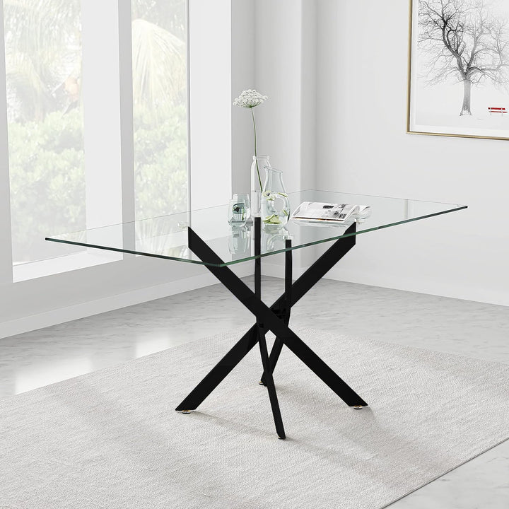 GOLDFAN Table en Verre Trempé Salle à Manger de Cuisine Moderne, Une Table à Manger Noir pour 4 Personnes,110 cm, Noire