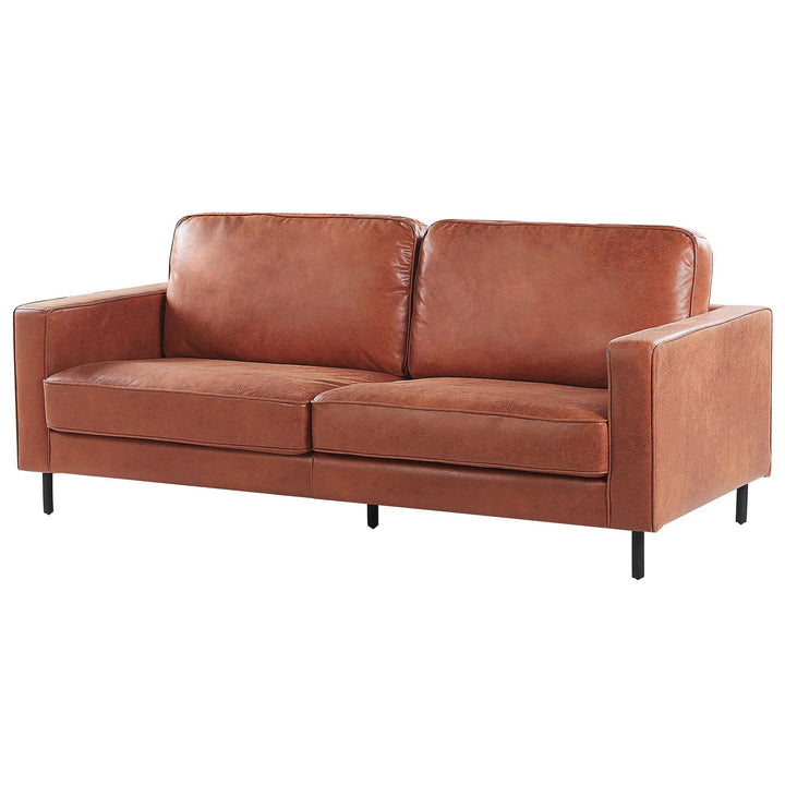 Canapé Fixe 3 Places en Cuir PU Marron Effet Naturel Confort Optimal pour Salon au Design Moderne Beliani Canapé Fixe 3 Places en Cuir PU Marron Effet Naturel Confort Optimal pour Salon au Design Moderne Beliani