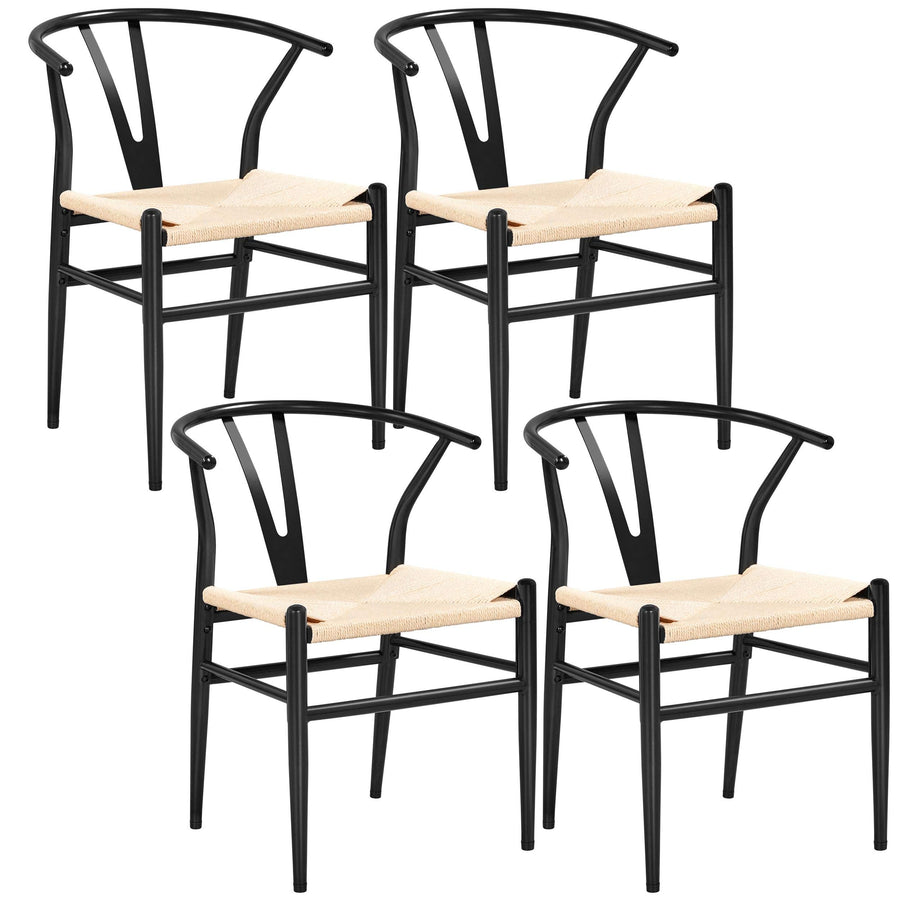 Yaheetech Lot de 4 Chaises de Salle à Manger Vintage Chaises Tressée de Cuisine avec Coussin de Siège en Corde de Papier Chaises de Chambre Cadre en Métal pour Cuisine Salon Chambre Noir et Bois Yaheetech Lot de 4 Chaises de Salle à Manger Vintage Chaises Tressée de Cuisine avec Coussin de Siège en Corde de Papier Chaises de Chambre Cadre en Métal pour Cuisine Salon Chambre Noir et Bois