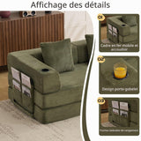 KOMHTOM Canapé-Lit Convertible Modulaire en Velours Côtelé, Canapé 3 Places, DIY Libre, Structure Métal, Porte-Gobelet et Rangement pour Petit Espace et Salon (Vert)
