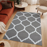 TAPISO Luxury Tapis Poils Ras Moderne Gris Blanc Géométrique Trèfle Marocain Tapis Salon Chambre Adulte Salle à Manger Bureau Oeko-TEX Résistant 160 x 220 cm