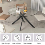 Binrrio Table de salle à manger ronde en verre de 120 cm, table de cuisine moderne pour 6 personnes avec pieds en métal noir, table de salle à manger transparente pour la maison, le bureau, la salle à