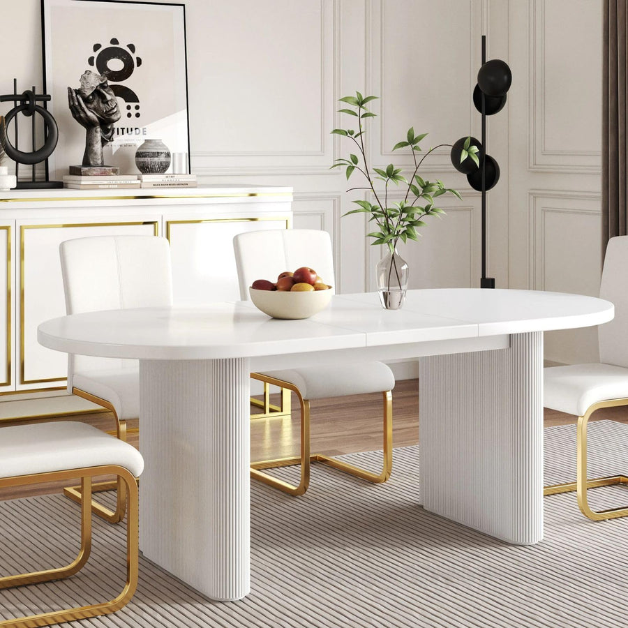 homary Japandi Table de salle à manger ovale extensible en bois avec base sur piédestal 160 à 200,7 cm Blanc 160 à 200,7 cm