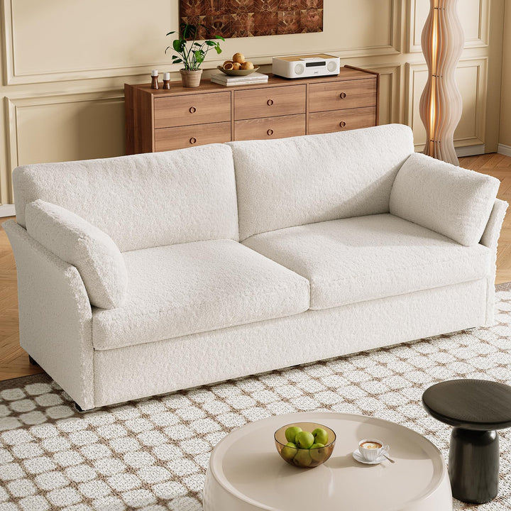 Guyii Canapé 2 Places Soft et Confortable canapé en Teddy Duvet avec Sac à Ressorts + Mousse Haute densité et Coton Moelleux mobilier de Salon Design Moderne et Minimaliste Blanc cassé