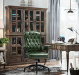 YAMASORO Fauteuil Bureau 150kg Rétro en Cuir Vert avec Roues en Caoutchouc, Chaise de Bureau Ergonomique avec Dossier Haut, Cuir Ciré Oli Vert