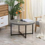 HOMCOM Table Basse Ronde Effet béton ciré en Bois et métal - Ø 80 x 45 cm - piètement croisé