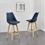 [en.casa] Lot de 2 Tabourets de Bar avec Dossier et Repose-Pied Siège Rembourré Plastique Similicuir Hêtre 105 x 48 x 58 cm Bleu