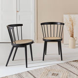 Alice's Home - Lot de 2 chaises Noires en Bois et cannage. Nora. L 54 x P 54 x H 76.5cm