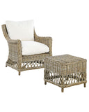 Beliani Fauteuil en Rotin Naturel pour Intérieur et Extérieur avec Repose-Pieds et Coussins Blanc-Cassé Ribolla