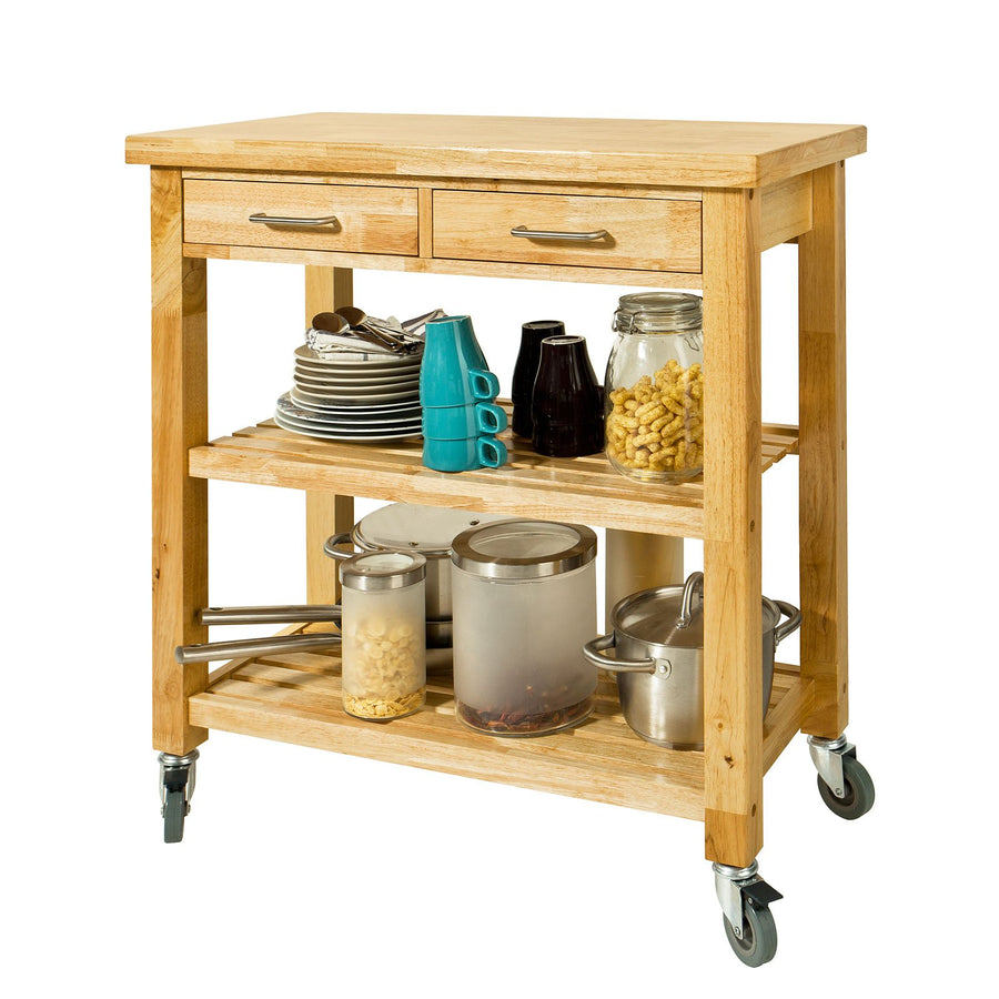 SoBuy Chariot de Cuisine en Bois d'hévéa Kitchen Trolley Desserte roulante avec Deux étagères L80xP40xH90cm, FKW24-N