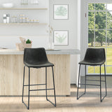HOMCOM Lot de 2 tabourets de Bar Design Vintage Hauteur 73 cm avec Repose-Pieds métal et revêtement synthétique - Gris foncé
