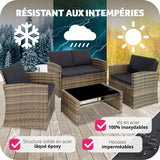 TecTake® Salon de Jardin Exterieur en Résine ressée 4 Places Table de Jardin, 1 Canapé de Jardin, 2 Fauteuil Jardin, Coussins Inclus, Mobilier de Jardin - Marron Naturel/Gris foncé